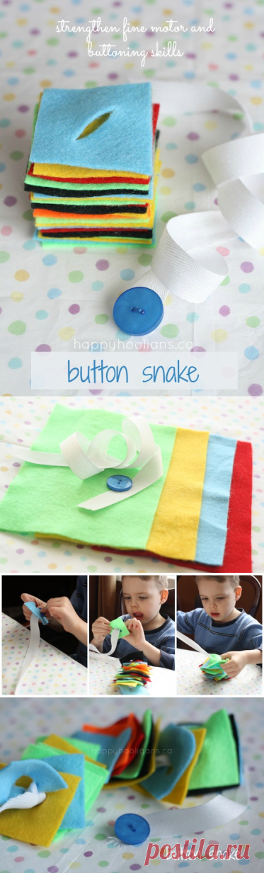 fine motor skills are strengthened with a simple homemade button snake