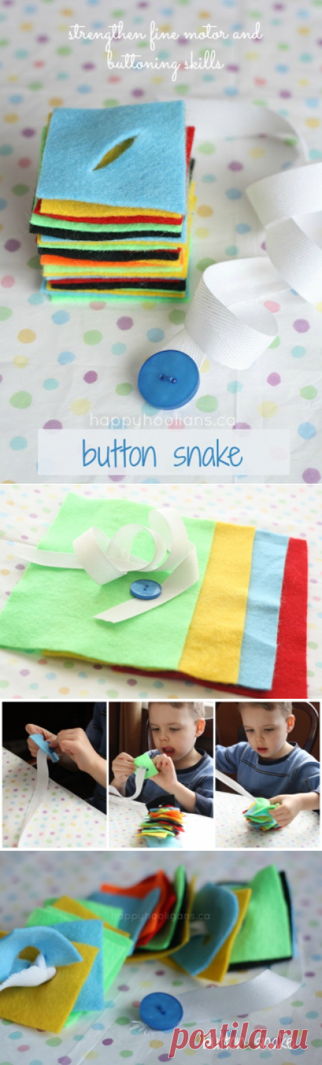 fine motor skills are strengthened with a simple homemade button snake
