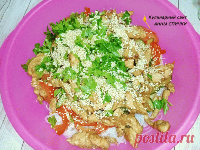 Салат фунчоза с курицей и овощами по-корейски – Рецепт фото