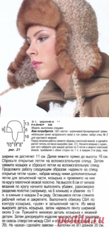 Шапочка с мехом спицами