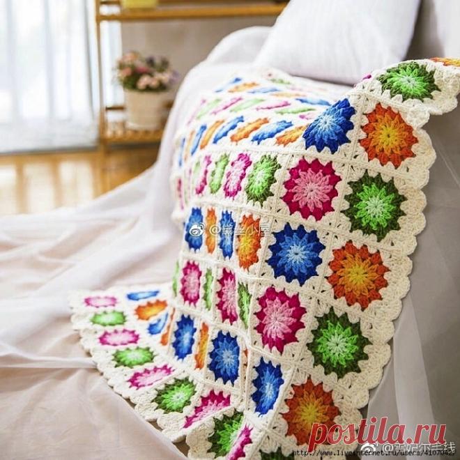 ЯРКИЙ ПЛЕД ЦВЕТНЫМИ МОТИВАМИ. КРЮЧОК