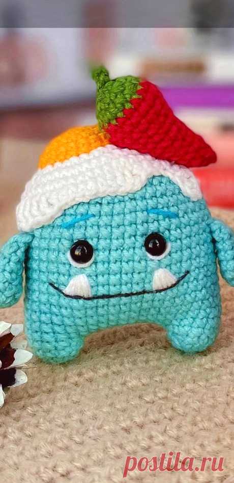 PDF Монстрик Ланч крючком. FREE crochet pattern; Аmigurumi toy patterns. Амигуруми схемы и описания на русском. Вязаные игрушки и поделки своими руками #amimore - маленький монстр, милый монстрик.
