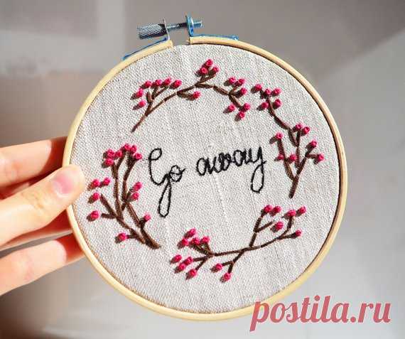 Floral embroidery hoop art Hand embroidered flower Tumblr aesthetic room decor Dorm wall hanging Go away gift for co worker Size wood hoop 13 cm ( 5.1 inches) Embroidery stitched on 100% cotton. Embroidery thread on 100% cotton. Embroidery pack in wood hoop If you want a different text, let me know Please leave the text in the Note to the seller section at the checkout)  Let this embroidery art bring