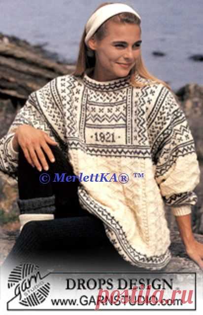 Пуловер спицами с жаккардовым узором ... от DROPS