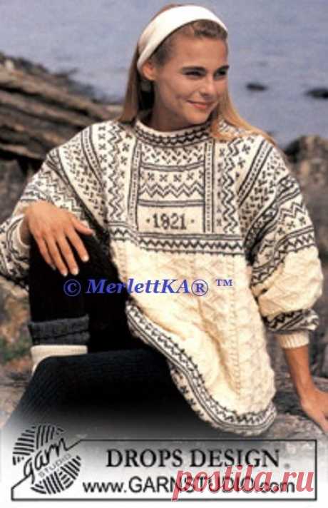 Пуловер спицами с жаккардовым узором ... от DROPS