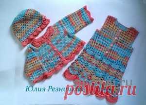 Комплект для девочки на лето: сарафанчик, кофточка и панамка | Вязание спицами, крючком, уроки вязания