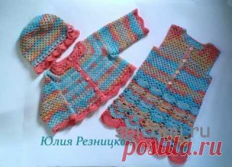 Комплект для девочки на лето: сарафанчик, кофточка и панамка | Вязание спицами, крючком, уроки вязания