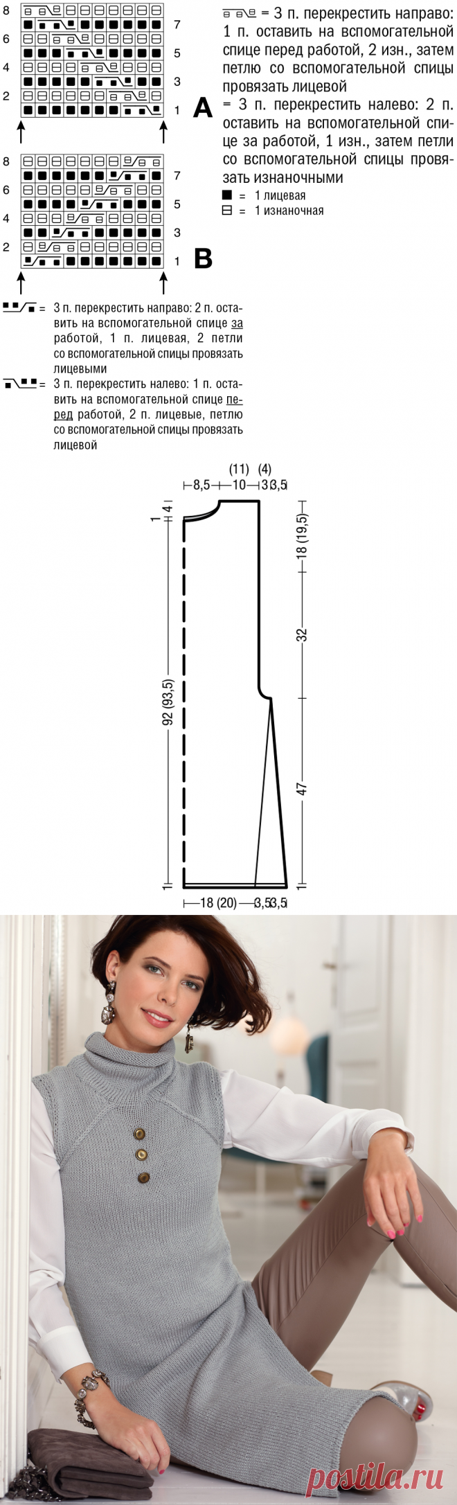 Туника с воротником гольф - схема вязания спицами. Вяжем Туники на Verena.ru