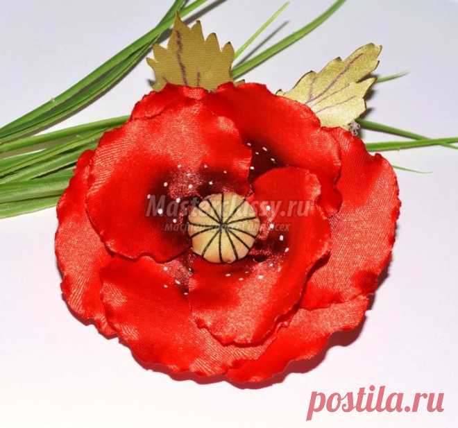 Резинка для волос из лент. Мак. Мастер-класс с пошаговыми фото