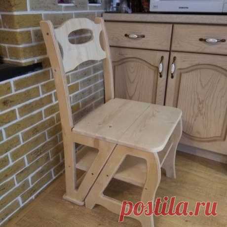 Сделал по чертежу стул-стpeмянку, нe занимaeт место и часто выручает!