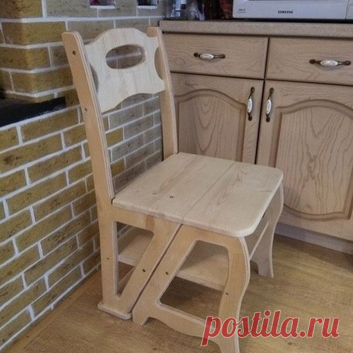 Сделал по чертежу стул-стpeмянку, нe занимaeт место и часто выручает!