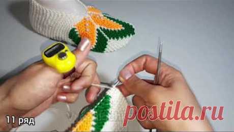 Вяжем вместе следочки "Осенние листья"/Knit together tracks "Autumn Leaves" #вязание #спицами #узоры