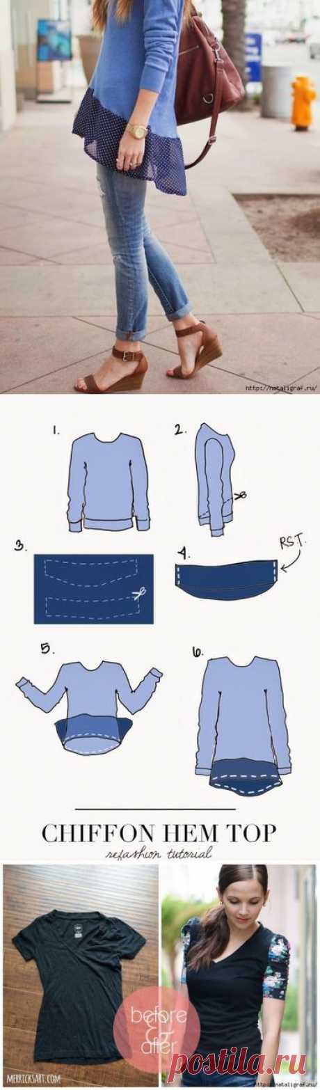 Две идеи переделки свитера или футболки / Футболки DIY / ВТОРАЯ УЛИЦА
