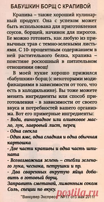 Бабушкин борщ с крапивой