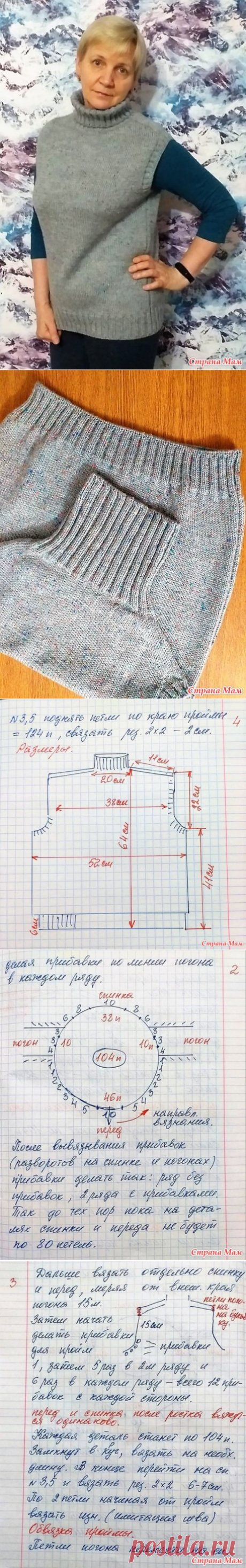 Безрукавка &quot;реглан-погон&quot; или полуреглан. Базовая модель. Спицы. Описание+видео МК. - ВЯЗАНАЯ МОДА+ ДЛЯ НЕМОДЕЛЬНЫХ ДАМ - Страна Мам