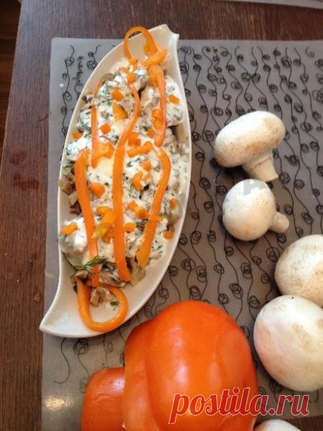 Салат из пупков и желудочков с соусом Мацони
