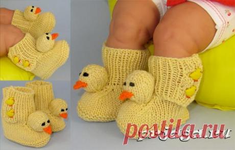 Пинетки «Утята» спицами