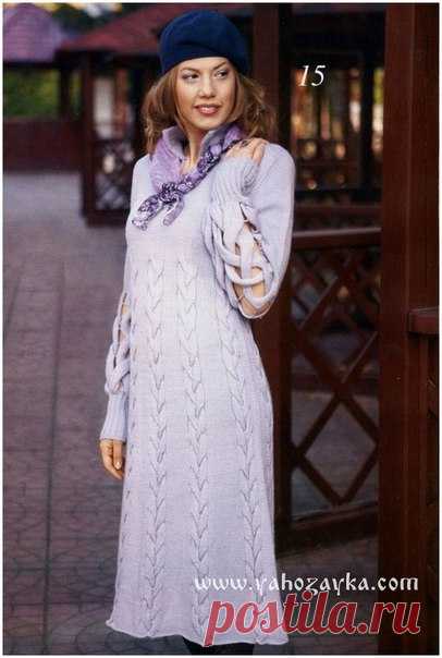 Платье с оригинальными рукавами спицами. Схема вязания теплого платья спицами