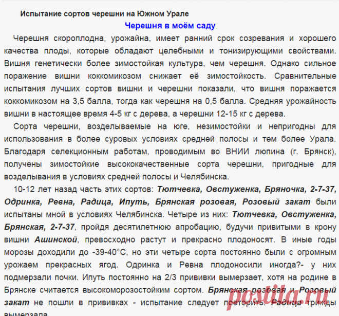 Испытание сортов черешни на Южном Урале - Сады Сибири