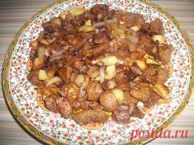 Жареная печень с луком и чесноком Простые и быстрые блюда