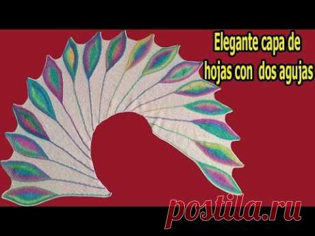 capa - chalina - chal -  de hojas tejidas - tutorial - en dos agujas - paso a paso - parte #1