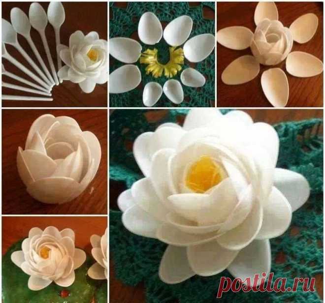 Лилия из пластиковых ложек