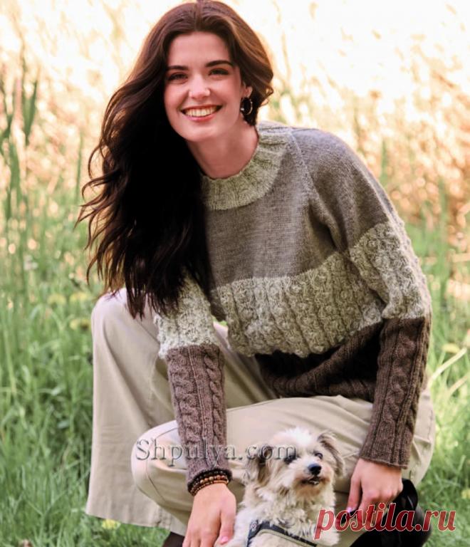 Пуловер с широкими цветными полосами — Shpulya.com - схемы с описанием для вязания спицами и крючком