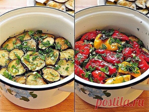 Закуска из маринованных баклажанов и перцев-гриль - Вкусные рецепты Чумовая закуска! Любители баклажан и остренького — оценят! Отлично готовить для гостей, т.к. плюсы — делается заранее, и…с водочкой..ммм…как идёт…))) А ещё к мясу хорошо, курице, пюрешке, к рису, да просто с лепёшечкой…а ароматище какой, когда холодильник открывается..сразу аппетит разыгрывается!)) Готовьте, пока сезон овощей не закончился! Да, и в холодильнике простоит достаточно долго, одну-две недели …