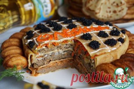 Закусочный блинно-печеночный торт - кулинарный рецепт