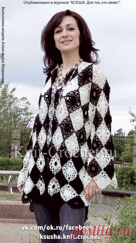Кардиган крючком из двухцветных ромбов. - Кардиганы, вязанные крючком - Вязание крючком - Каталог статей - Вязание спицами и крючком