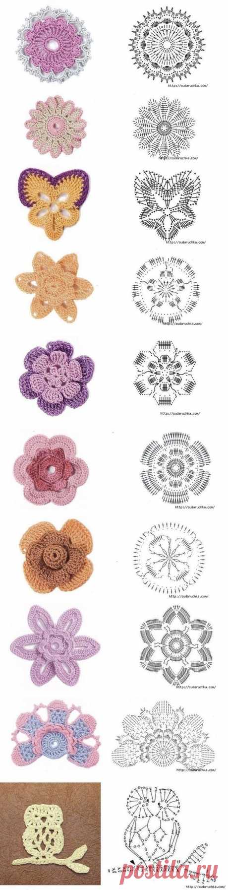 Crochet Flowers &amp; Owl - Chart ❥ 4U // hf | Tutorial
