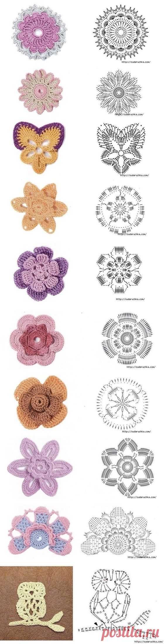 Crochet Flowers & Owl - Chart ❥ 4U // hf | Tutorial