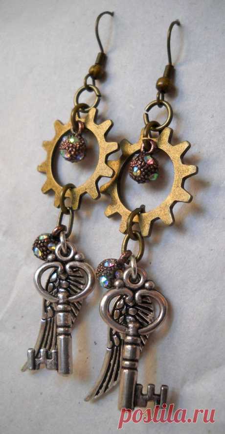 Handmade Fanciful Steampunk Earrings 'Keys to the Wind' by BarbwireCreations, $17.69       -Sold- | Steampunk | Steampunk earrings, Key and Steam p…