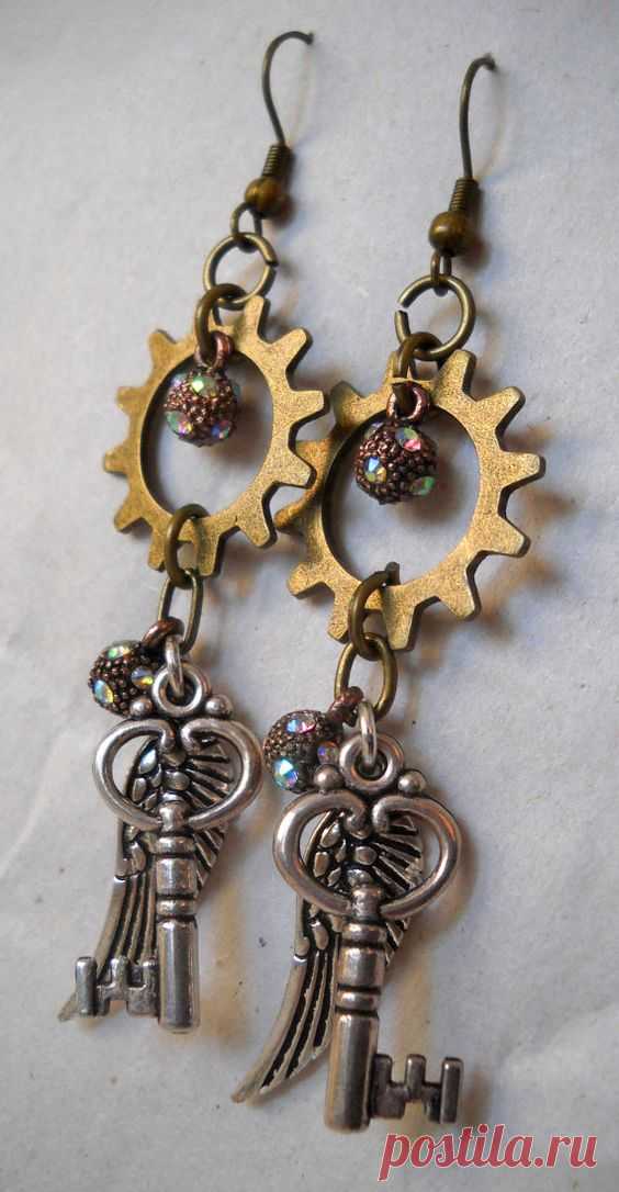 Handmade Fanciful Steampunk Earrings 'Keys to the Wind' by BarbwireCreations, $17.69       -Sold- | Steampunk | Steampunk earrings, Key and Steam p…