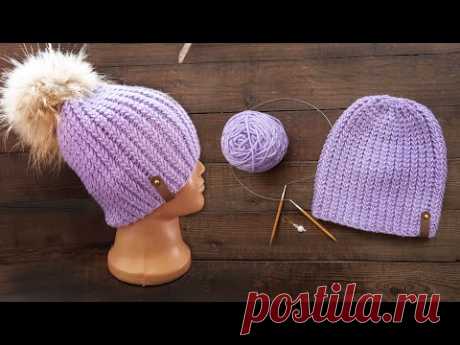 Шапочка рельефной резинкой спицами 🍇 Classic Knitted Ribbed Hat