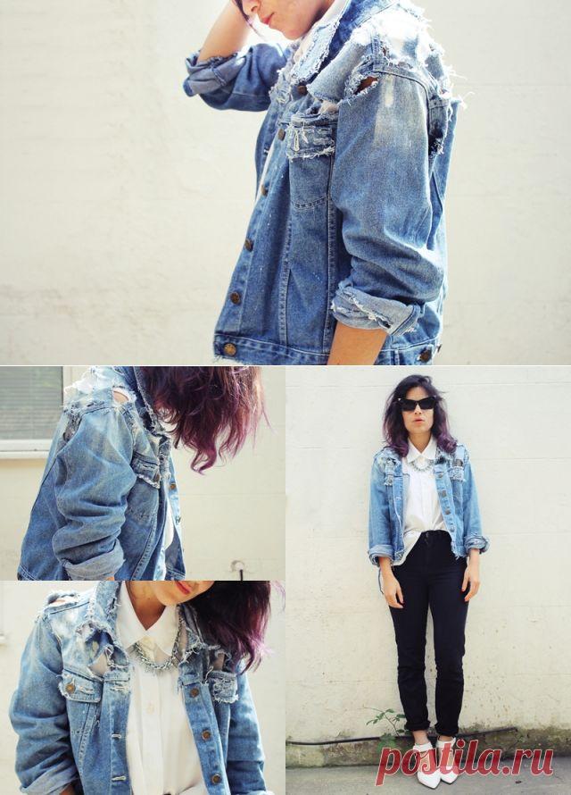 Как красиво продрать джинсовую куртку (DiY) / Курточные переделки /