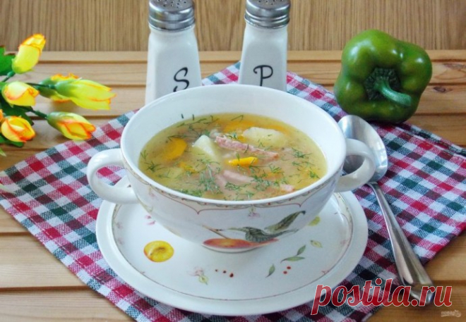 ​Рассольник с копченой колбасой