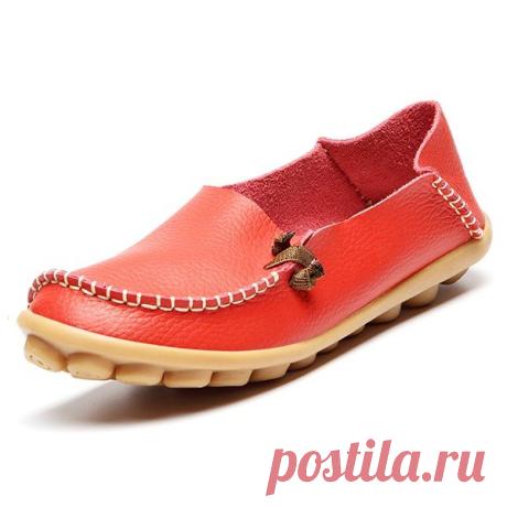 Hot-sale Big Size Pure Color Leather Soft Sole For Women Comfortable Lace Up Slip On Flat Loafers - NewChic