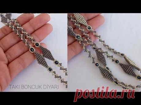 Двунаправленный бисером длинное ожерелье изготовление / как это сделать? /Beaded Long Necklace with Motif