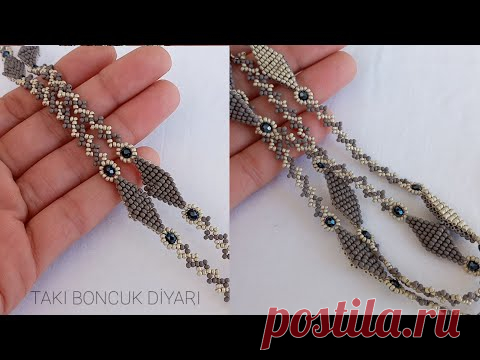 Двунаправленный бисером длинное ожерелье изготовление / как это сделать? /Beaded Long Necklace with Motif