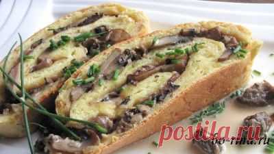 Рулет с грибами (картофельное тесто)
