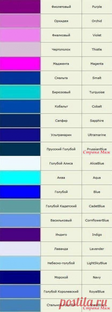 Названия цветов и оттенков - Вязание - Страна Мам