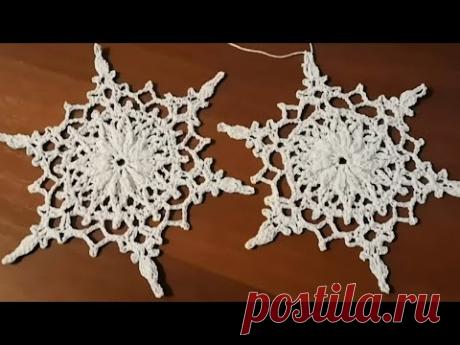 Снежинка крючком, подробное видео.