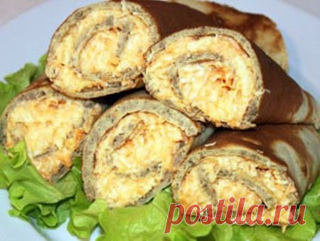 Блинчики из печени с пикантной начинкой. Прекрасная закуска!