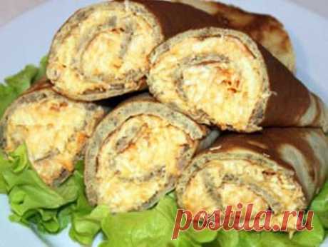 Блинчики из печени с пикантной начинкой. Прекрасная закуска!