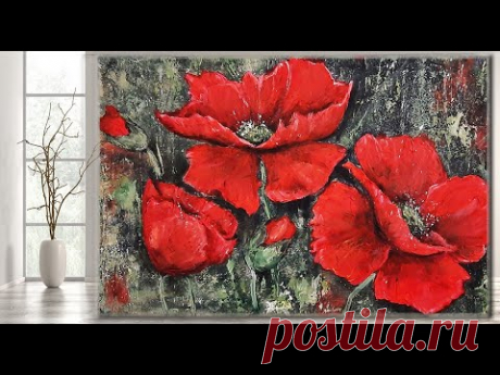 Red Poppies STEP by STEP Acrylic Painting/ Texture/ MariArtHome