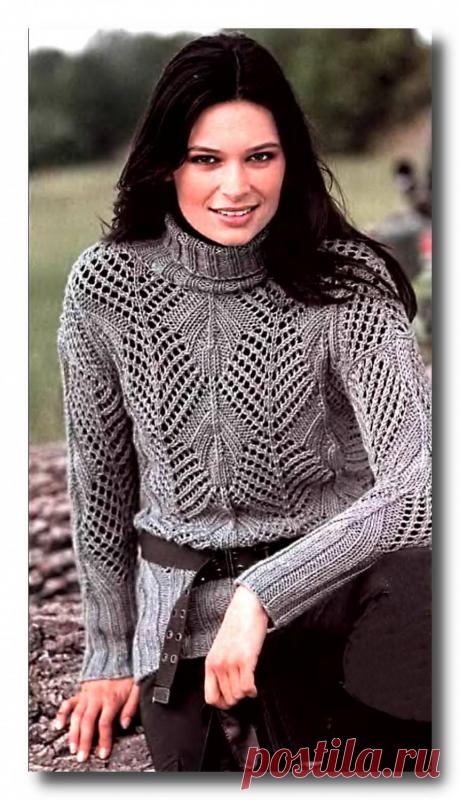 Ажурный свитер с узором в резинку. Схема вязания спицами бесплатно. - 22 Августа 2010 - Вязание спицами, модели и схемы для вязания на спицах