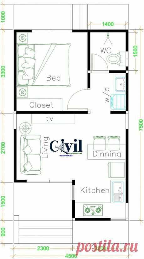Tiny House Plans 7x6 With One Bedroom Gable Roof - Tiny House Plans