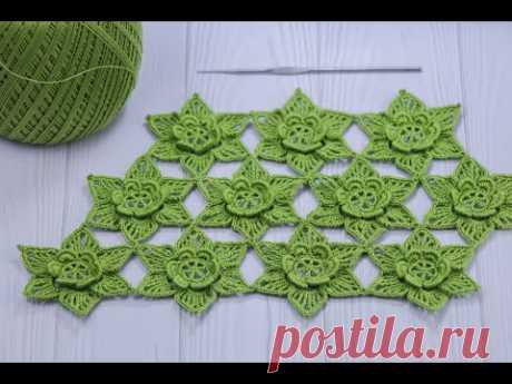 ЦВЕТЫ КРЮЧКОМ мастер-класс ЦВЕТОЧНЫЙ УЗОР  DIY Tutorial Crochet flower  How to join motifs