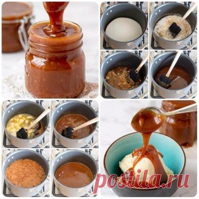 Как приготовить карамель
Ингредиенты
2 стакана сахара
12 ст. л. (180 г) сливочного масла, нарежьте небольшими кусочками
1 стакан жирных сливок
Приготовление
Сахар в сотейнике поместите на средний огонь. После того, как края
сахара начнут становиться жидкими, перемешайте резиновой лопаточкой.
Продолжайте часто размешивать. Сахар сначала будет с комками, а потом
превратится в золотистую жидкость. Продолжайте перемешивать, поднимая
огонь, пока весь сахар (включая любые мелкие комочки) не ра